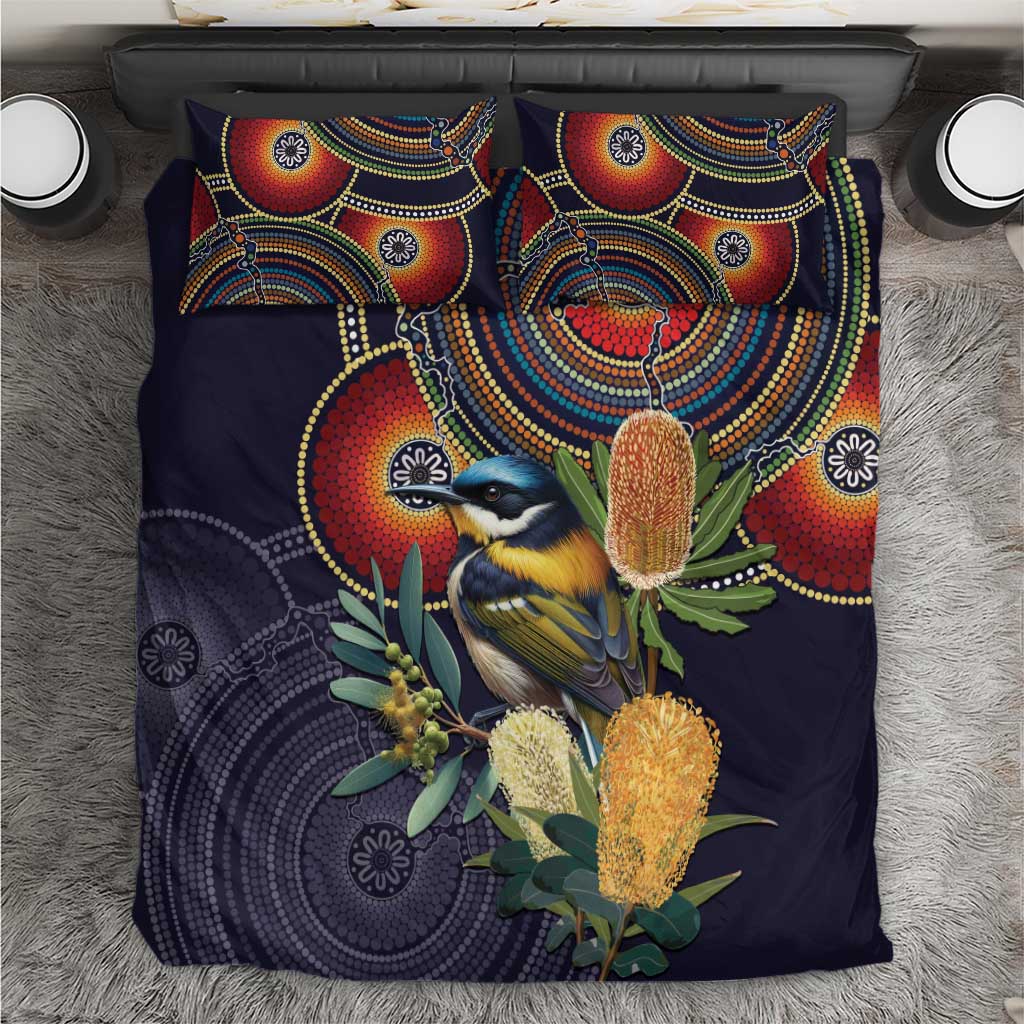 Aussie Honeyeaters Banksia Flowers Bedding Set Aboriginal Dots Painting