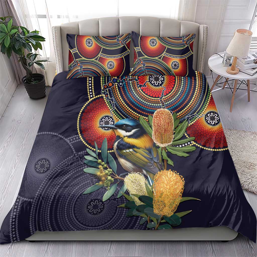 Aussie Honeyeaters Banksia Flowers Bedding Set Aboriginal Dots Painting