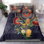 Aussie Honeyeaters Banksia Flowers Bedding Set Aboriginal Dots Painting