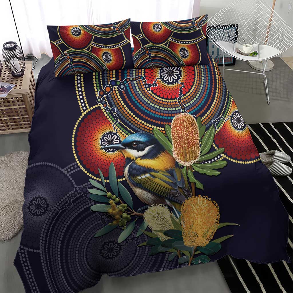 Aussie Honeyeaters Banksia Flowers Bedding Set Aboriginal Dots Painting