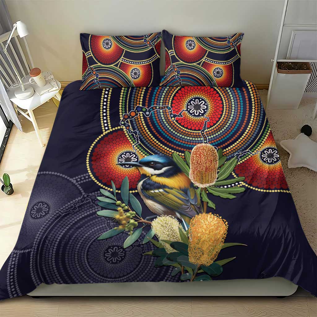 Aussie Honeyeaters Banksia Flowers Bedding Set Aboriginal Dots Painting