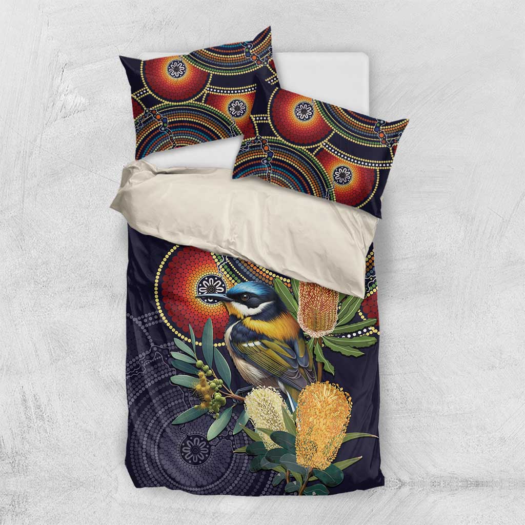 Aussie Honeyeaters Banksia Flowers Bedding Set Aboriginal Dots Painting