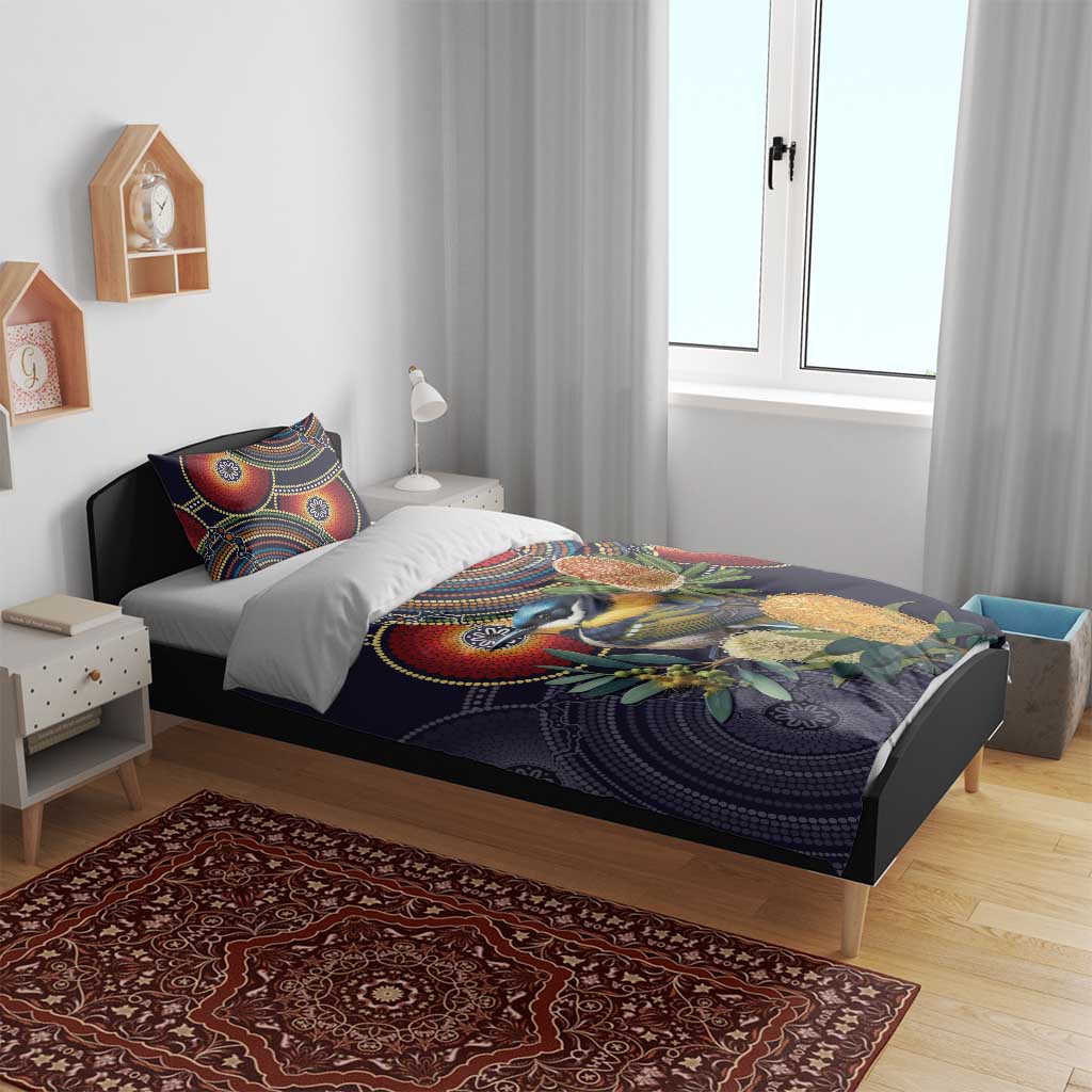 Aussie Honeyeaters Banksia Flowers Bedding Set Aboriginal Dots Painting