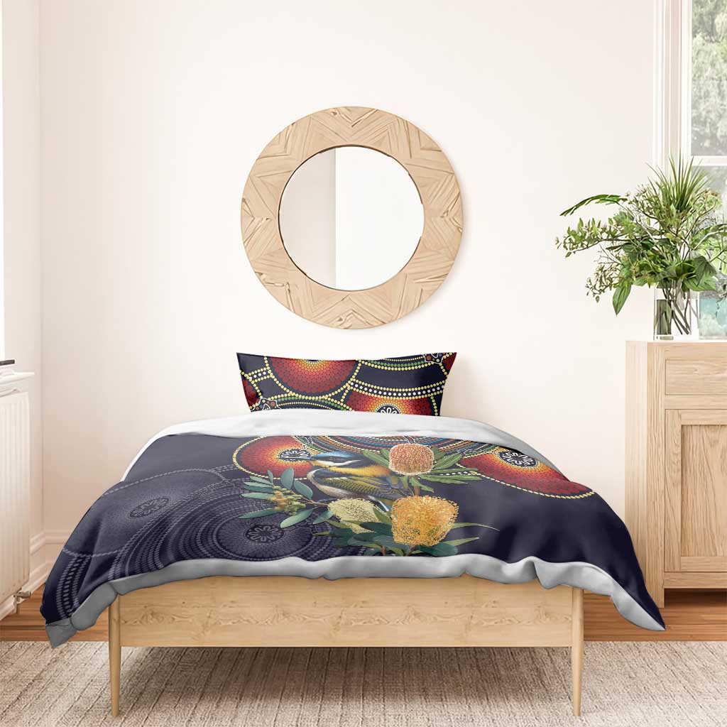 Aussie Honeyeaters Banksia Flowers Bedding Set Aboriginal Dots Painting
