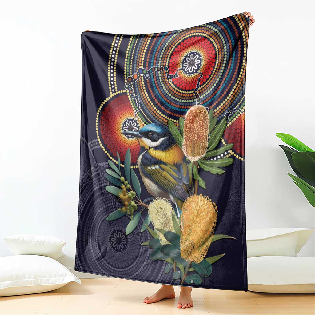 Aussie Honeyeaters Banksia Flowers Blanket Aboriginal Dots Painting