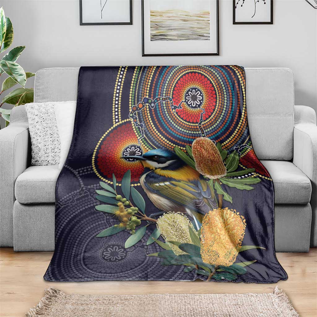 Aussie Honeyeaters Banksia Flowers Blanket Aboriginal Dots Painting
