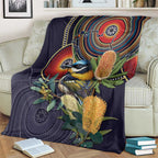 Aussie Honeyeaters Banksia Flowers Blanket Aboriginal Dots Painting
