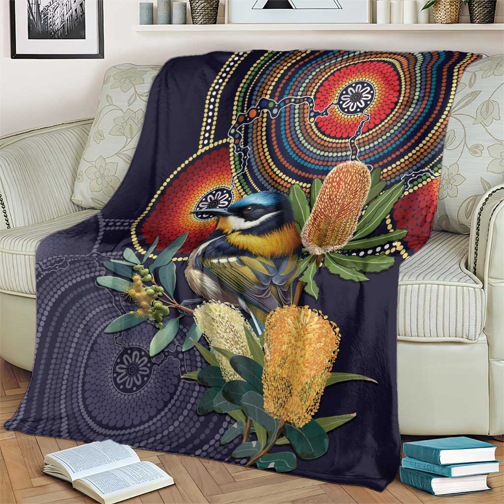 Aussie Honeyeaters Banksia Flowers Blanket Aboriginal Dots Painting