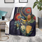 Aussie Honeyeaters Banksia Flowers Blanket Aboriginal Dots Painting