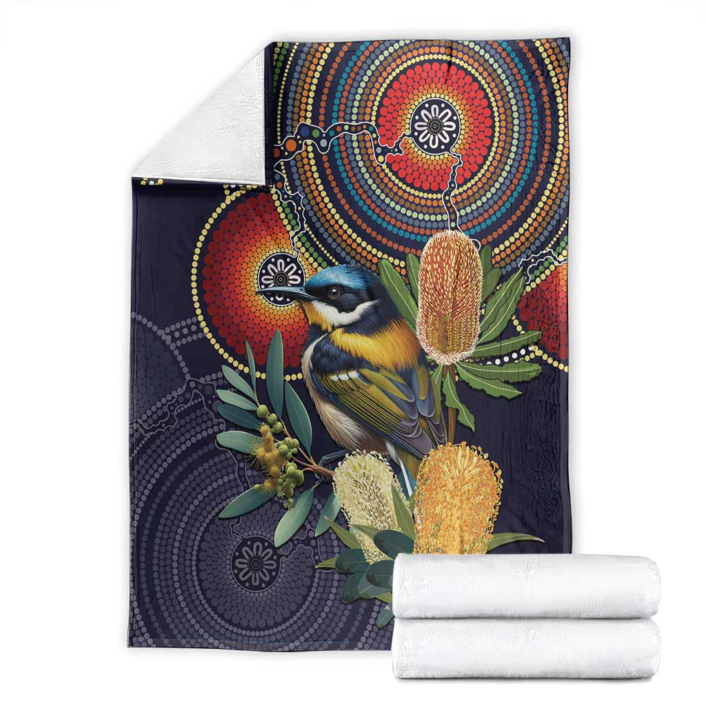 Aussie Honeyeaters Banksia Flowers Blanket Aboriginal Dots Painting