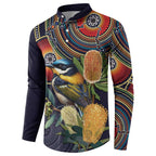 Aussie Honeyeaters Banksia Flowers Button Sweatshirt Aboriginal Dots Painting