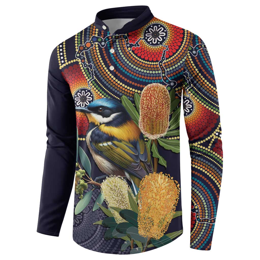 Aussie Honeyeaters Banksia Flowers Button Sweatshirt Aboriginal Dots Painting