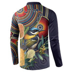 Aussie Honeyeaters Banksia Flowers Button Sweatshirt Aboriginal Dots Painting