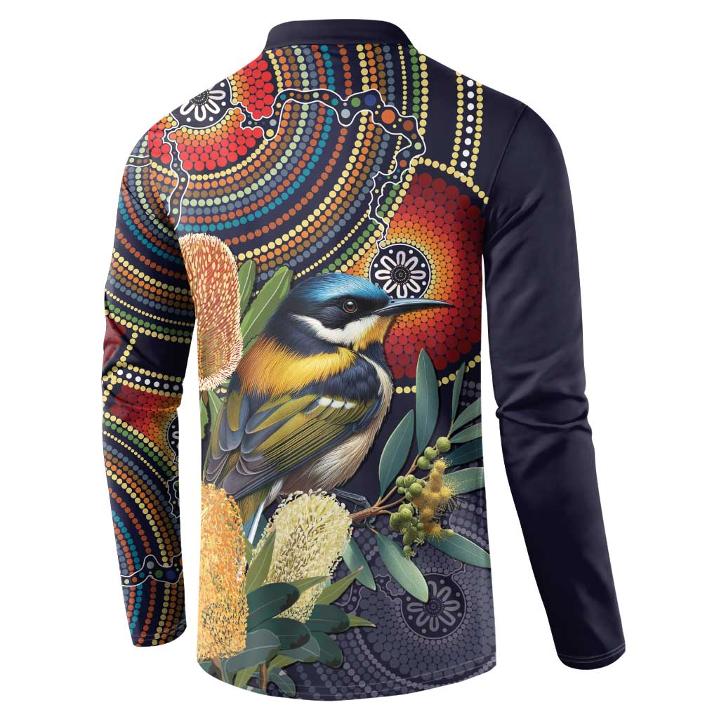 Aussie Honeyeaters Banksia Flowers Button Sweatshirt Aboriginal Dots Painting