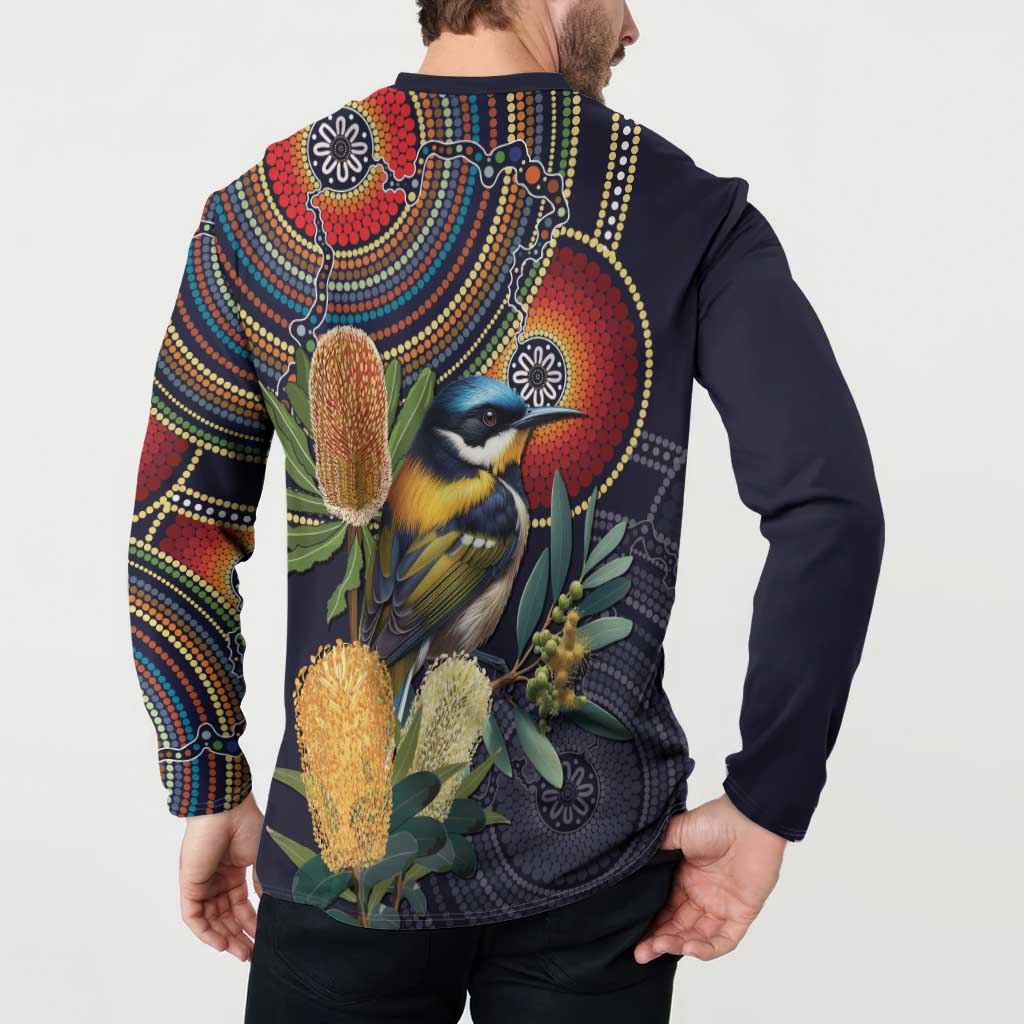Aussie Honeyeaters Banksia Flowers Button Sweatshirt Aboriginal Dots Painting
