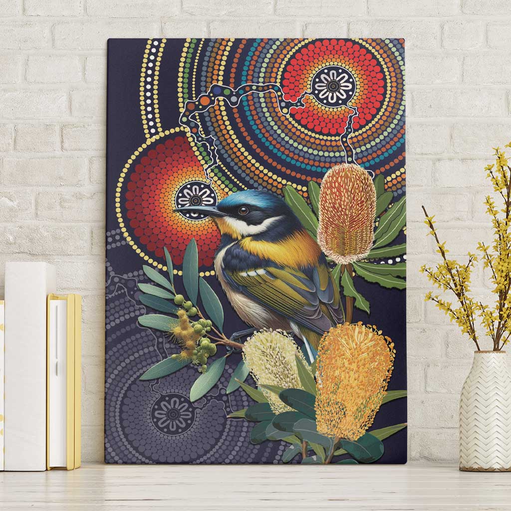 Aussie Honeyeaters Banksia Flowers Canvas Wall Art Aboriginal Dots Painting