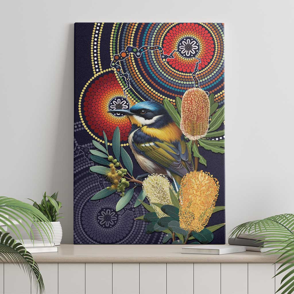 Aussie Honeyeaters Banksia Flowers Canvas Wall Art Aboriginal Dots Painting