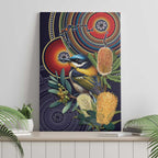 Aussie Honeyeaters Banksia Flowers Canvas Wall Art Aboriginal Dots Painting