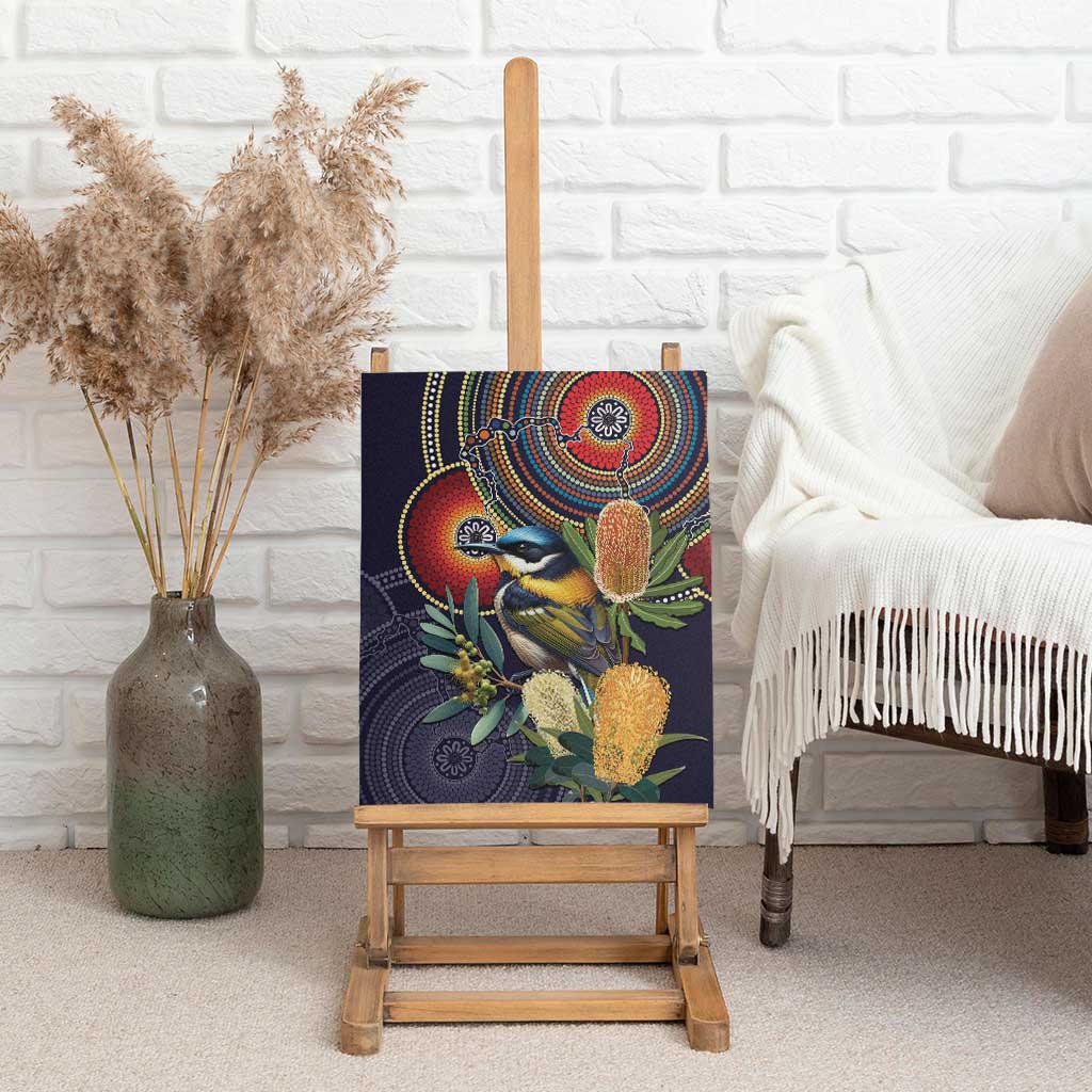 Aussie Honeyeaters Banksia Flowers Canvas Wall Art Aboriginal Dots Painting