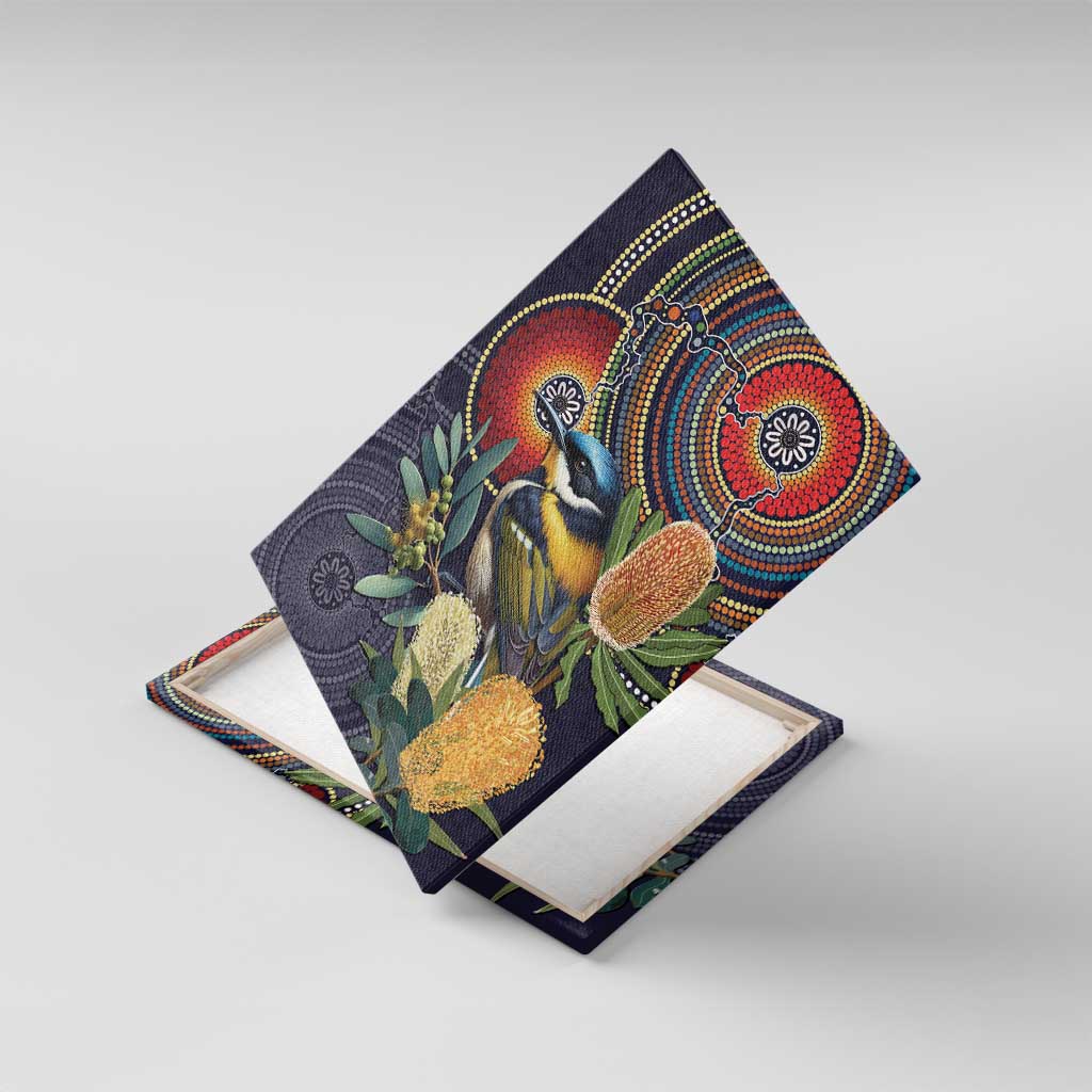 Aussie Honeyeaters Banksia Flowers Canvas Wall Art Aboriginal Dots Painting