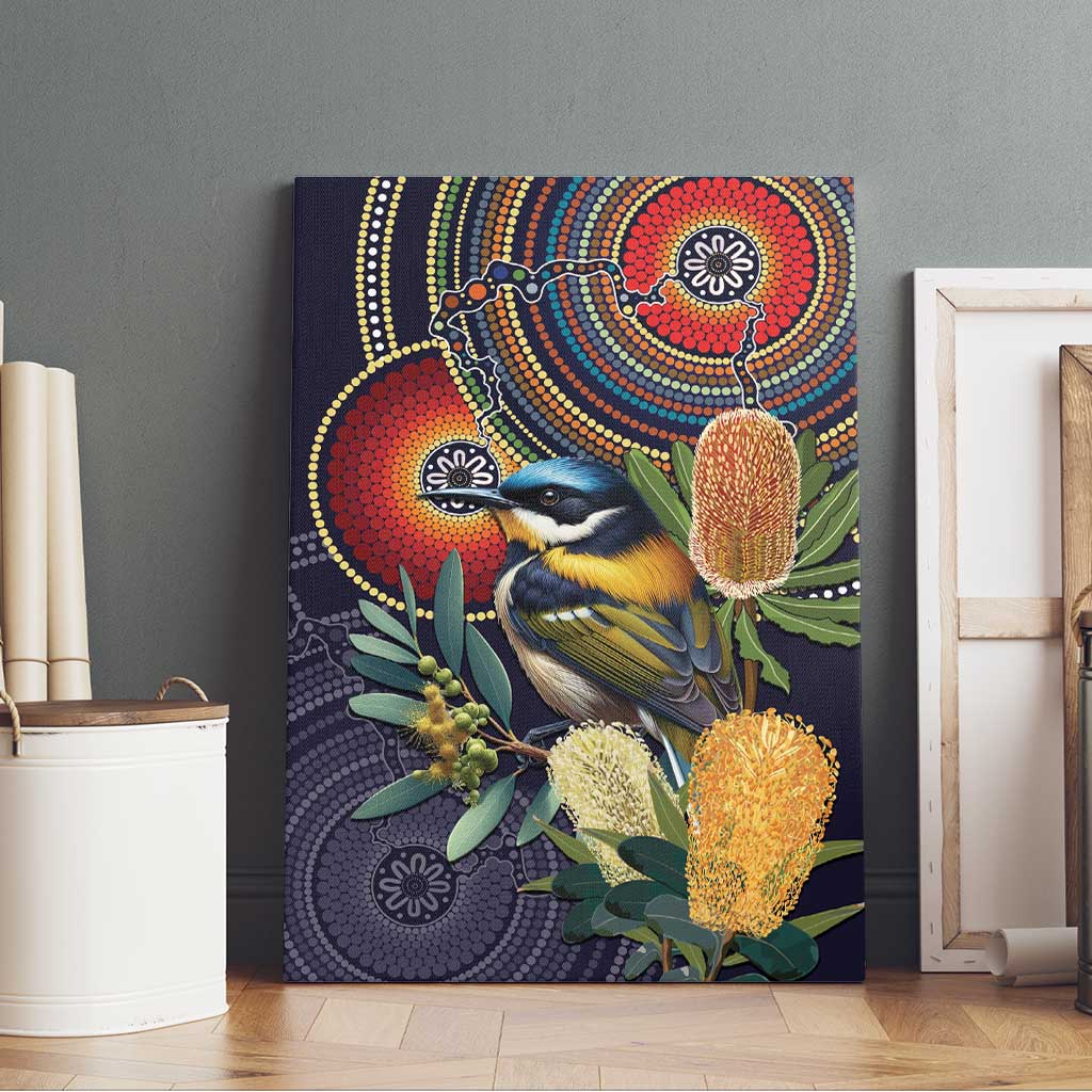 Aussie Honeyeaters Banksia Flowers Canvas Wall Art Aboriginal Dots Painting