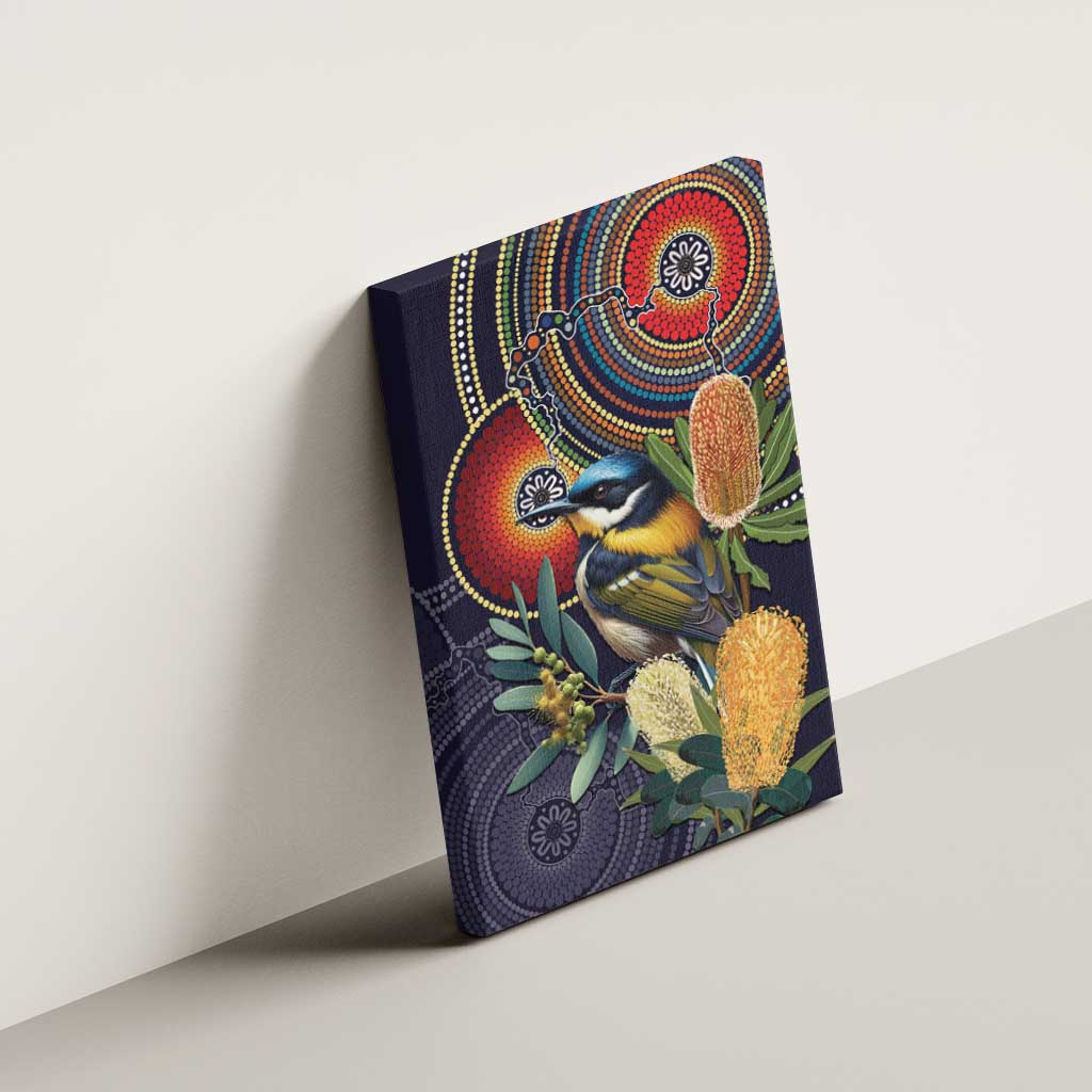Aussie Honeyeaters Banksia Flowers Canvas Wall Art Aboriginal Dots Painting