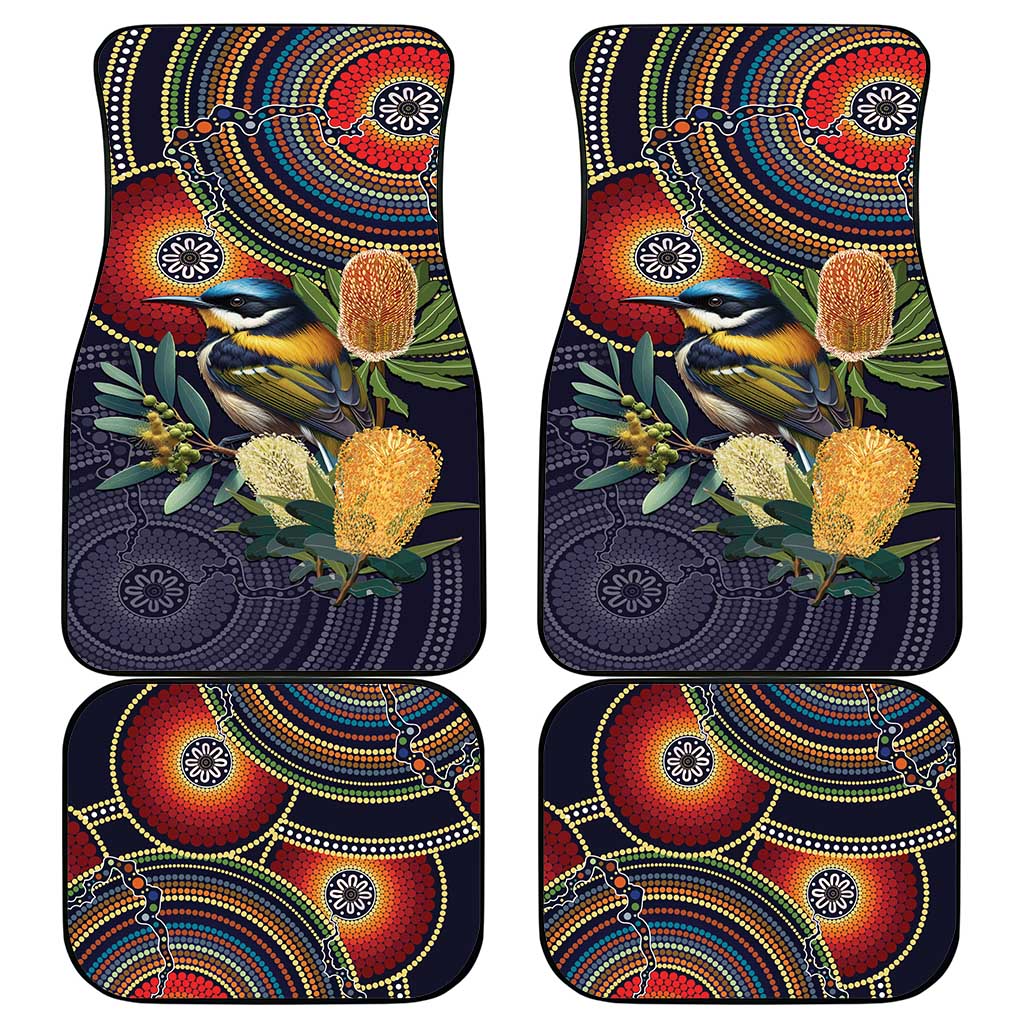 Aussie Honeyeaters Banksia Flowers Car Mats Aboriginal Dots Painting