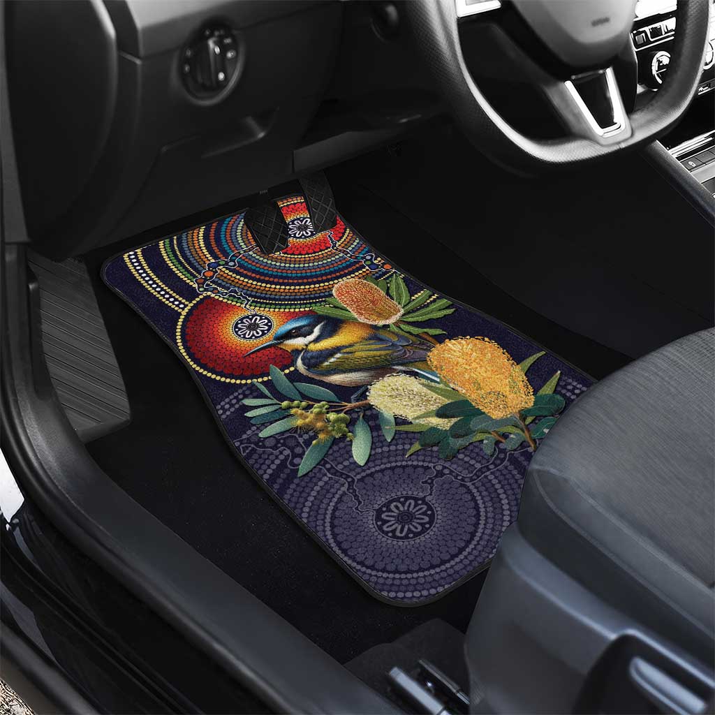 Aussie Honeyeaters Banksia Flowers Car Mats Aboriginal Dots Painting