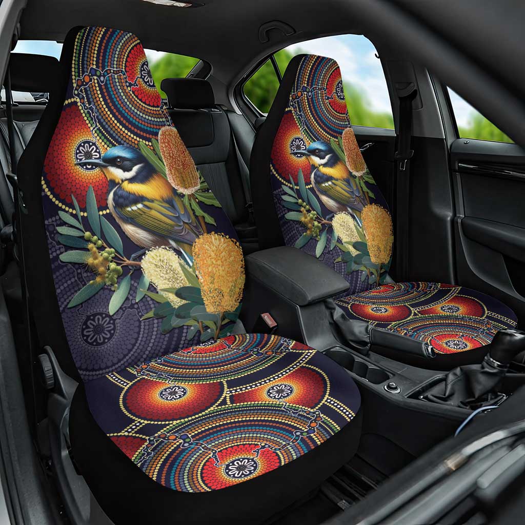 Aussie Honeyeaters Banksia Flowers Car Seat Cover Aboriginal Dots Painting