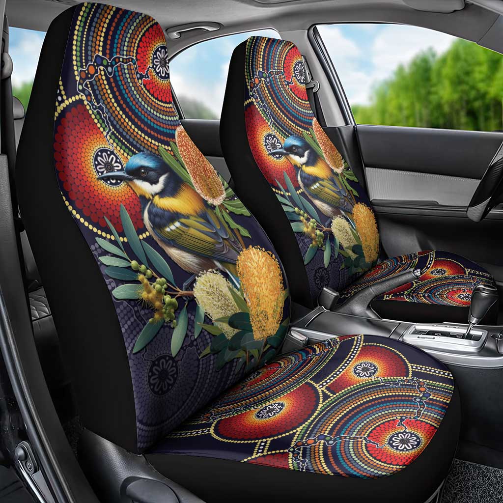Aussie Honeyeaters Banksia Flowers Car Seat Cover Aboriginal Dots Painting