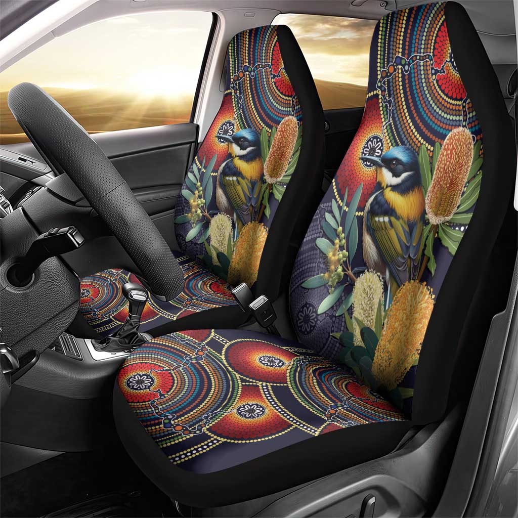 Aussie Honeyeaters Banksia Flowers Car Seat Cover Aboriginal Dots Painting