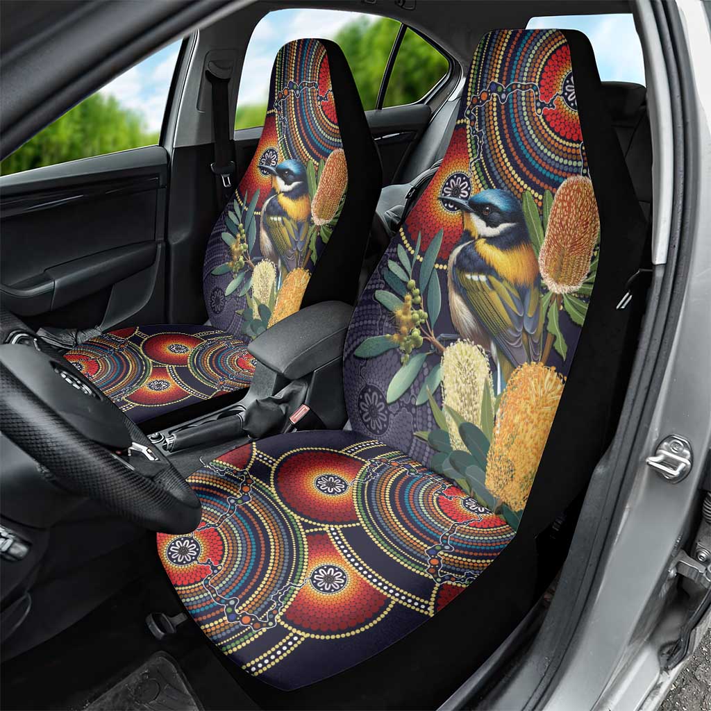 Aussie Honeyeaters Banksia Flowers Car Seat Cover Aboriginal Dots Painting