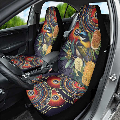 Aussie Honeyeaters Banksia Flowers Car Seat Cover Aboriginal Dots Painting