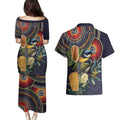 Aussie Honeyeaters Banksia Flowers Couples Matching Puletasi and Hawaiian Shirt Aboriginal Dots Painting