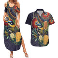 Aussie Honeyeaters Banksia Flowers Couples Matching Summer Maxi Dress and Hawaiian Shirt Aboriginal Dots Painting
