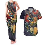 Aussie Honeyeaters Banksia Flowers Couples Matching Tank Maxi Dress and Hawaiian Shirt Aboriginal Dots Painting