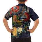Aussie Honeyeaters Banksia Flowers Family Matching Tank Maxi Dress and Hawaiian Shirt Aboriginal Dots Painting