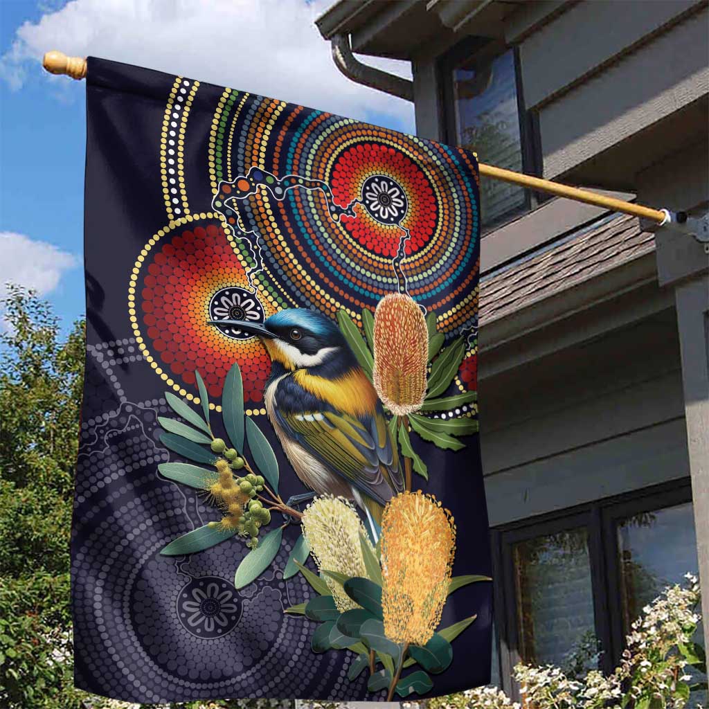 Aussie Honeyeaters Banksia Flowers Garden Flag Aboriginal Dots Painting