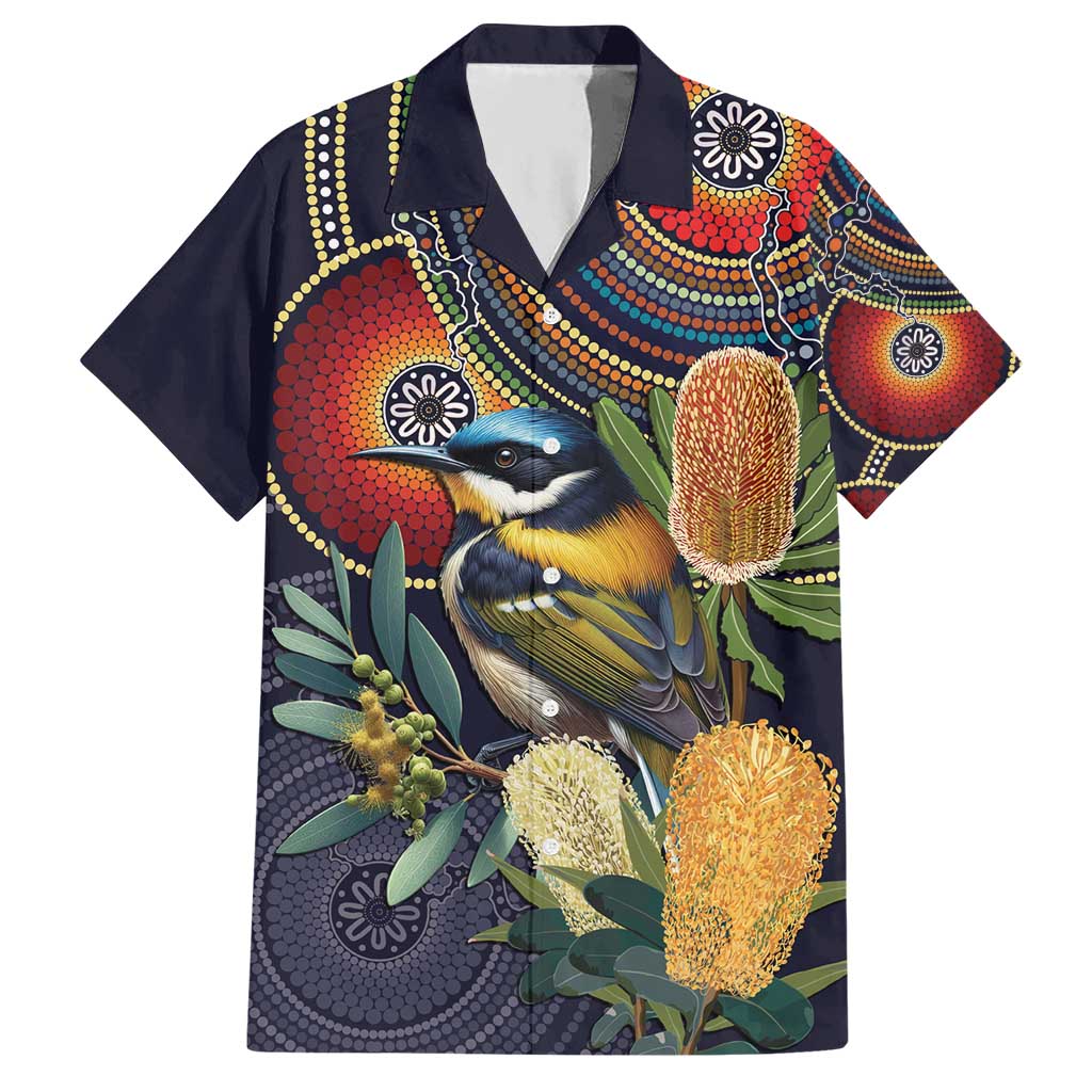 Aussie Honeyeaters Banksia Flowers Hawaiian Shirt Aboriginal Dots Painting