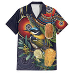 Aussie Honeyeaters Banksia Flowers Hawaiian Shirt Aboriginal Dots Painting