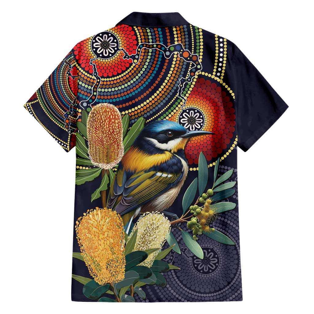 Aussie Honeyeaters Banksia Flowers Hawaiian Shirt Aboriginal Dots Painting