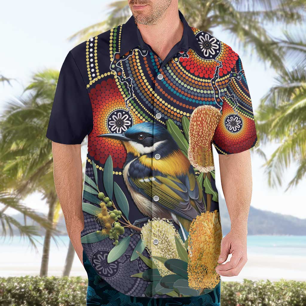 Aussie Honeyeaters Banksia Flowers Hawaiian Shirt Aboriginal Dots Painting