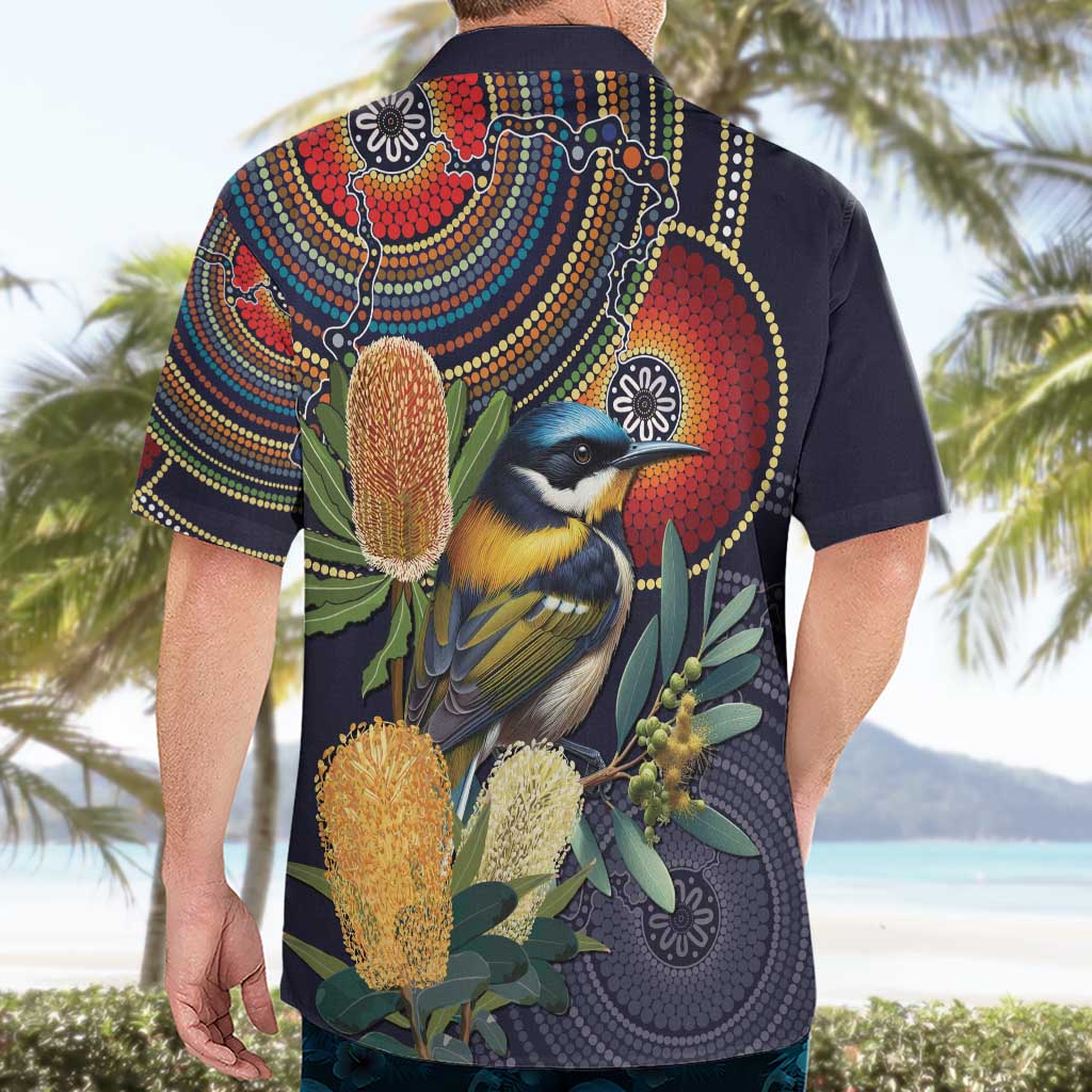Aussie Honeyeaters Banksia Flowers Hawaiian Shirt Aboriginal Dots Painting