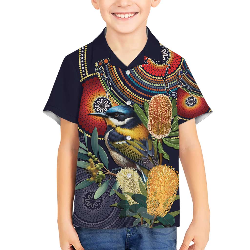 Aussie Honeyeaters Banksia Flowers Hawaiian Shirt Aboriginal Dots Painting