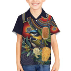 Aussie Honeyeaters Banksia Flowers Hawaiian Shirt Aboriginal Dots Painting