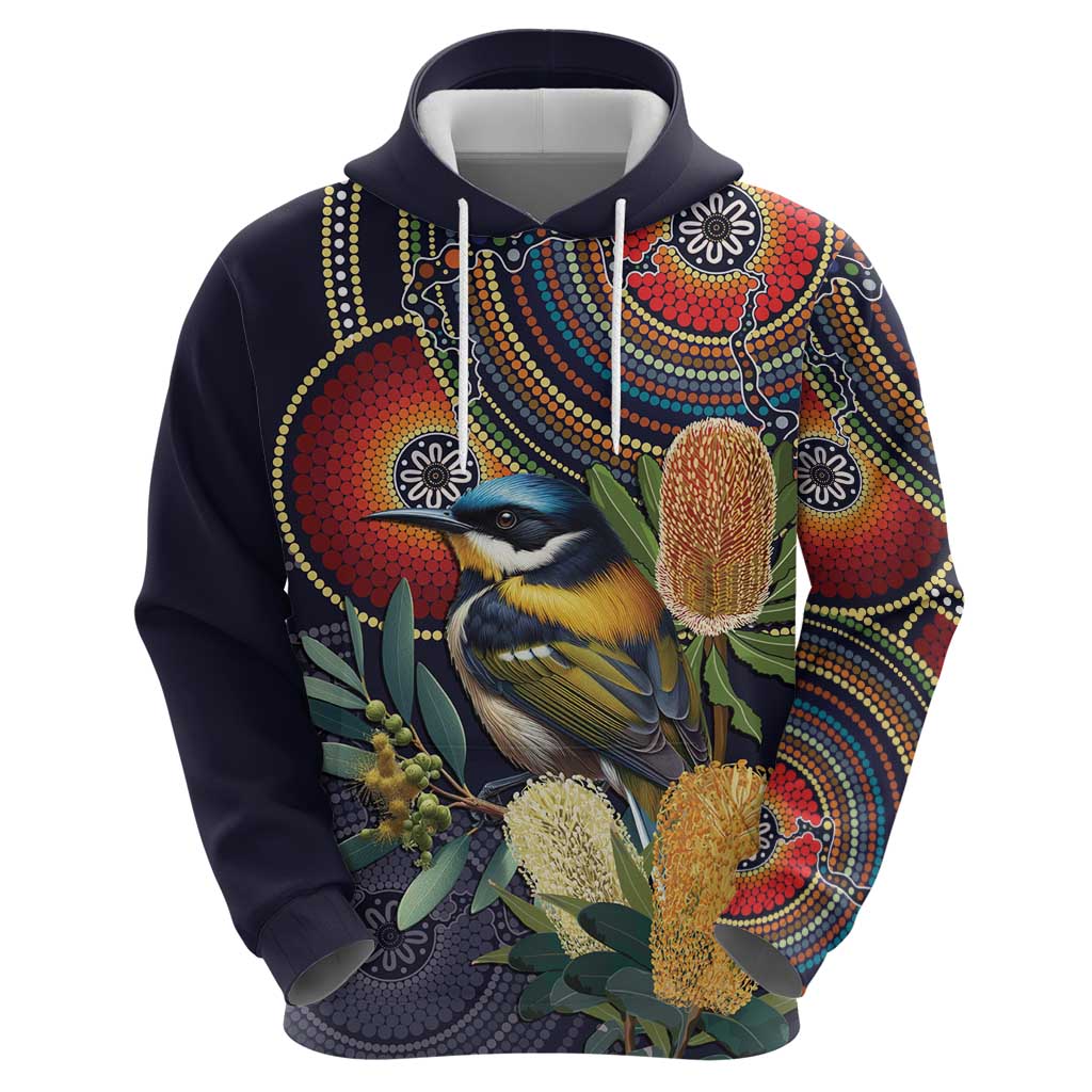 Aussie Honeyeaters Banksia Flowers Hoodie Aboriginal Dots Painting