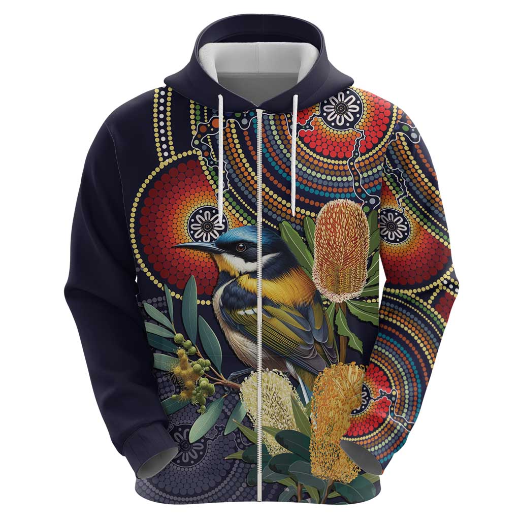 Aussie Honeyeaters Banksia Flowers Hoodie Aboriginal Dots Painting