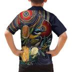 Aussie Honeyeaters Banksia Flowers Kid Hawaiian Shirt Aboriginal Dots Painting