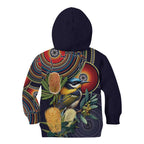 Aussie Honeyeaters Banksia Flowers Kid Hoodie Aboriginal Dots Painting