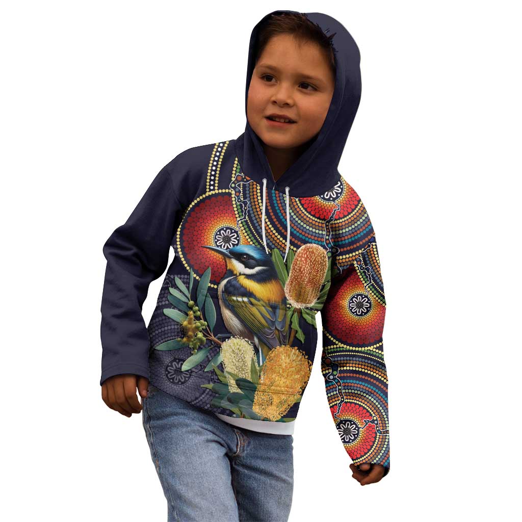Aussie Honeyeaters Banksia Flowers Kid Hoodie Aboriginal Dots Painting